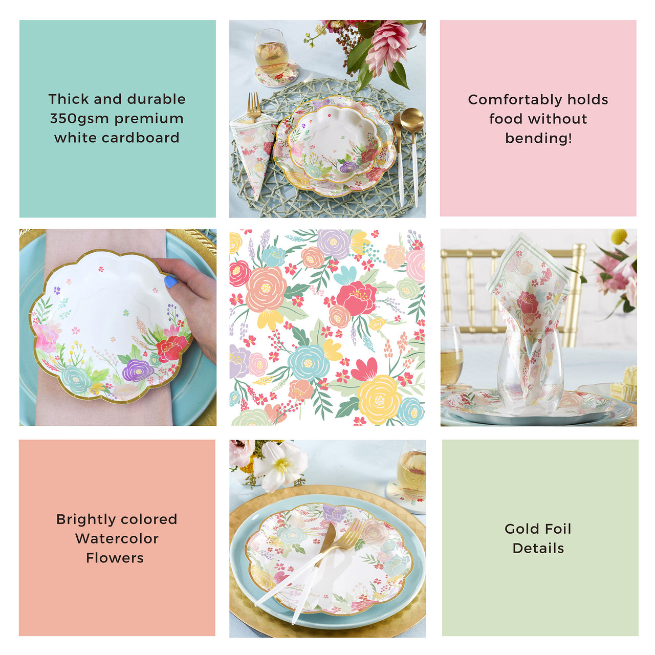 Garden Blooms 62 Piece Party Tableware Set (16 Guests)