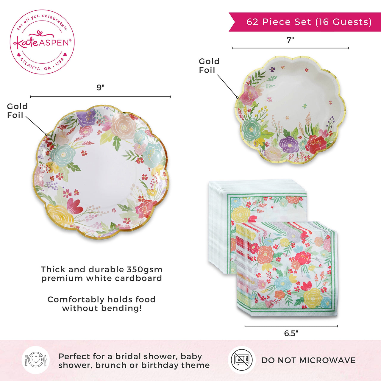 Garden Blooms 62 Piece Party Tableware Set (16 Guests)