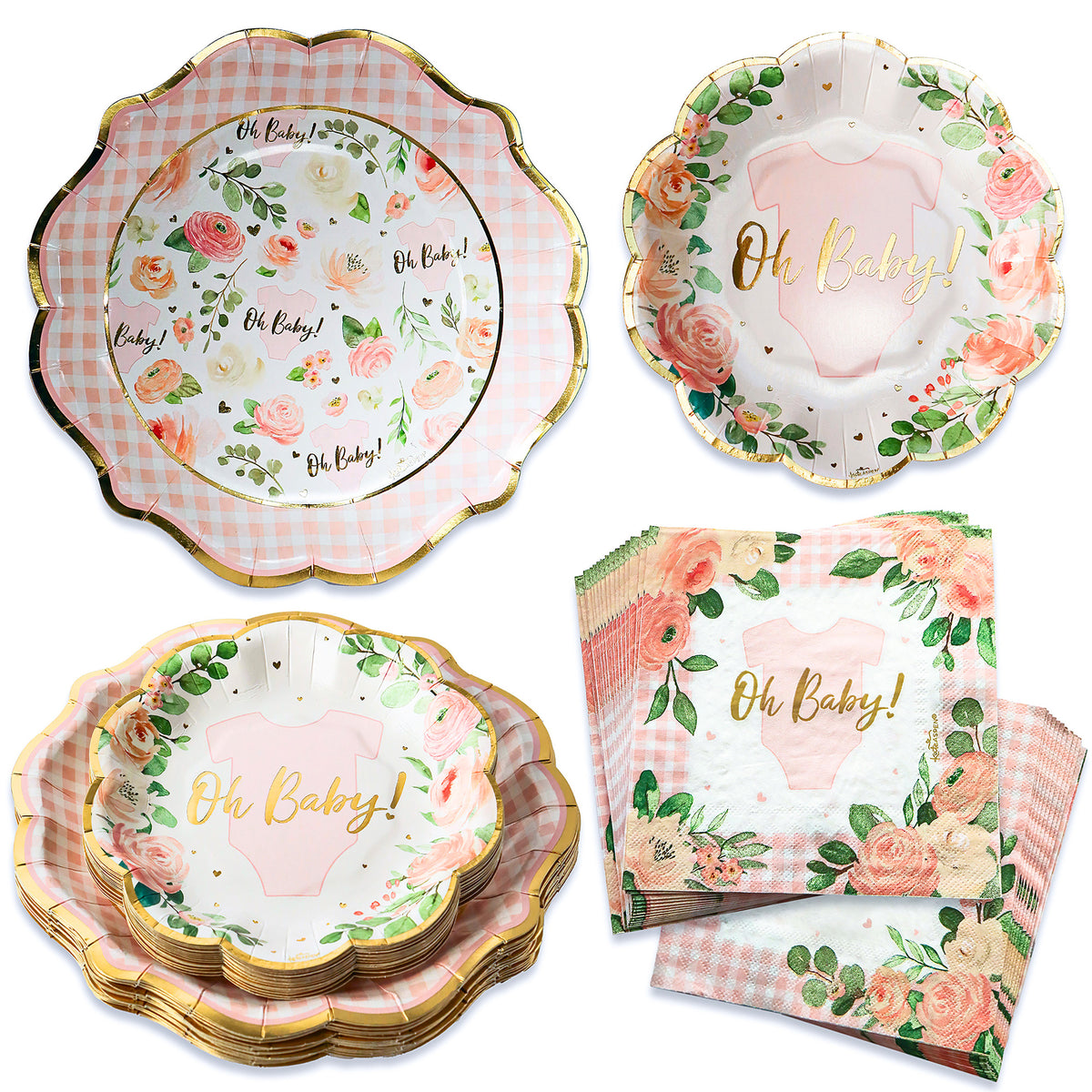 Baby Shower Onesie Tableware Set Pink Floral – Kate Aspen
