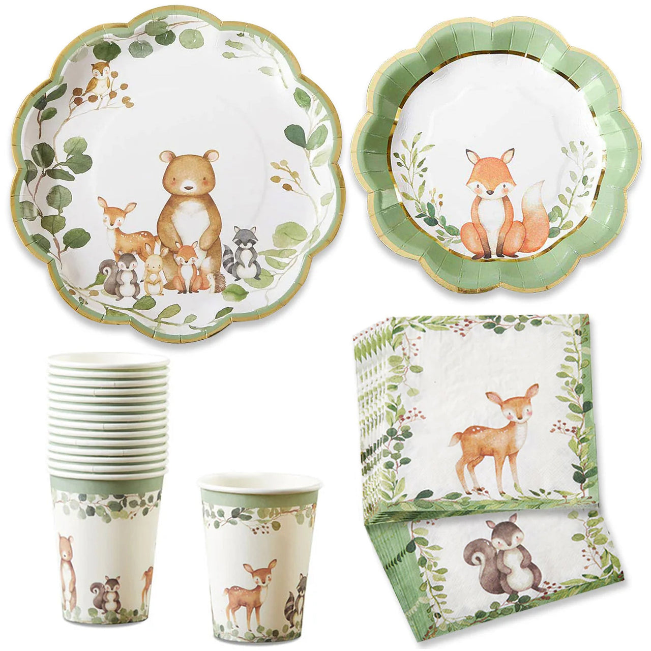 Woodland Baby 78 Piece Party Tableware Set - (16 Guests) Main Image, Kate Aspen | Tableware