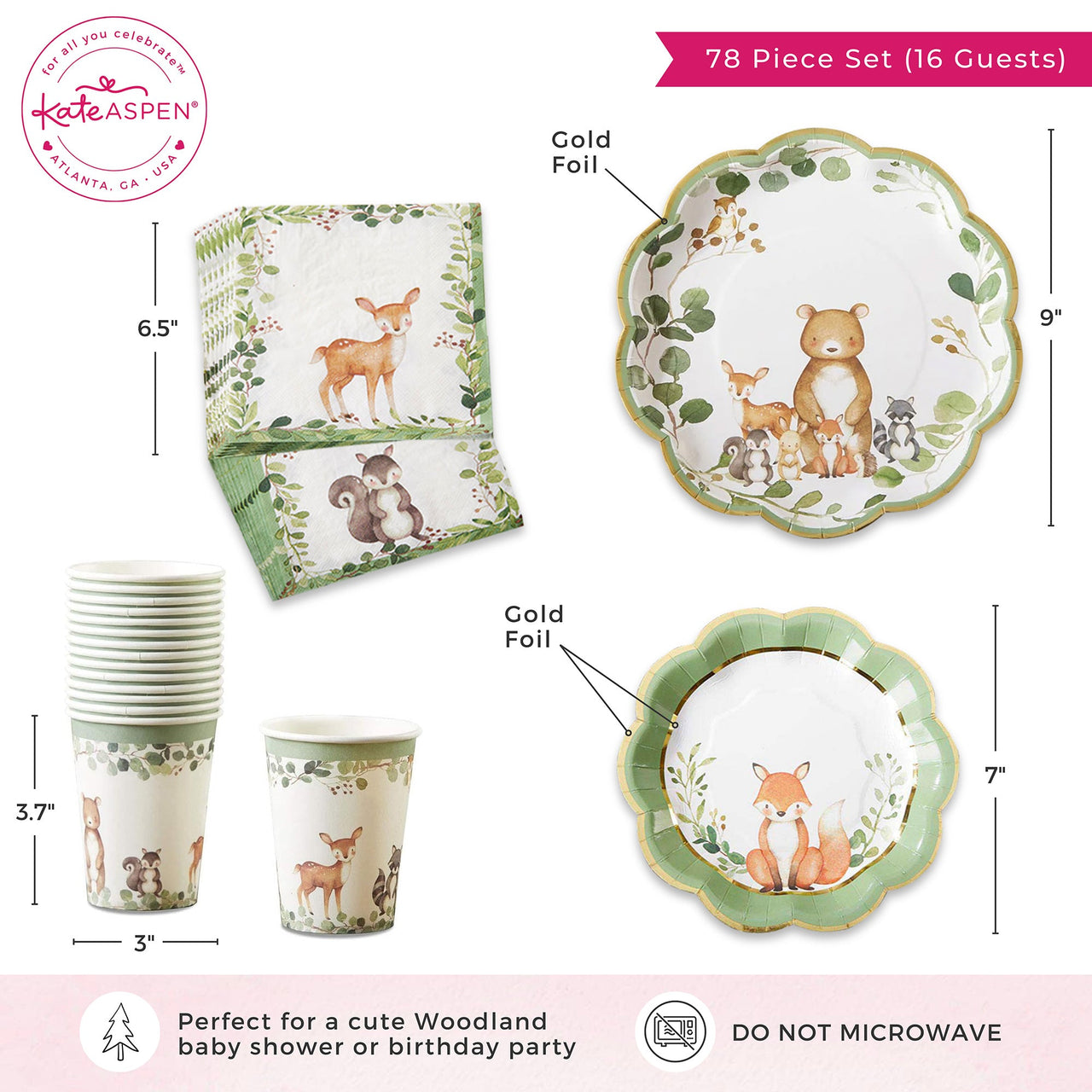 Woodland Baby 78 Piece Party Tableware Set - (16 Guests) Alternate Image 6 Kate Aspen | Tableware