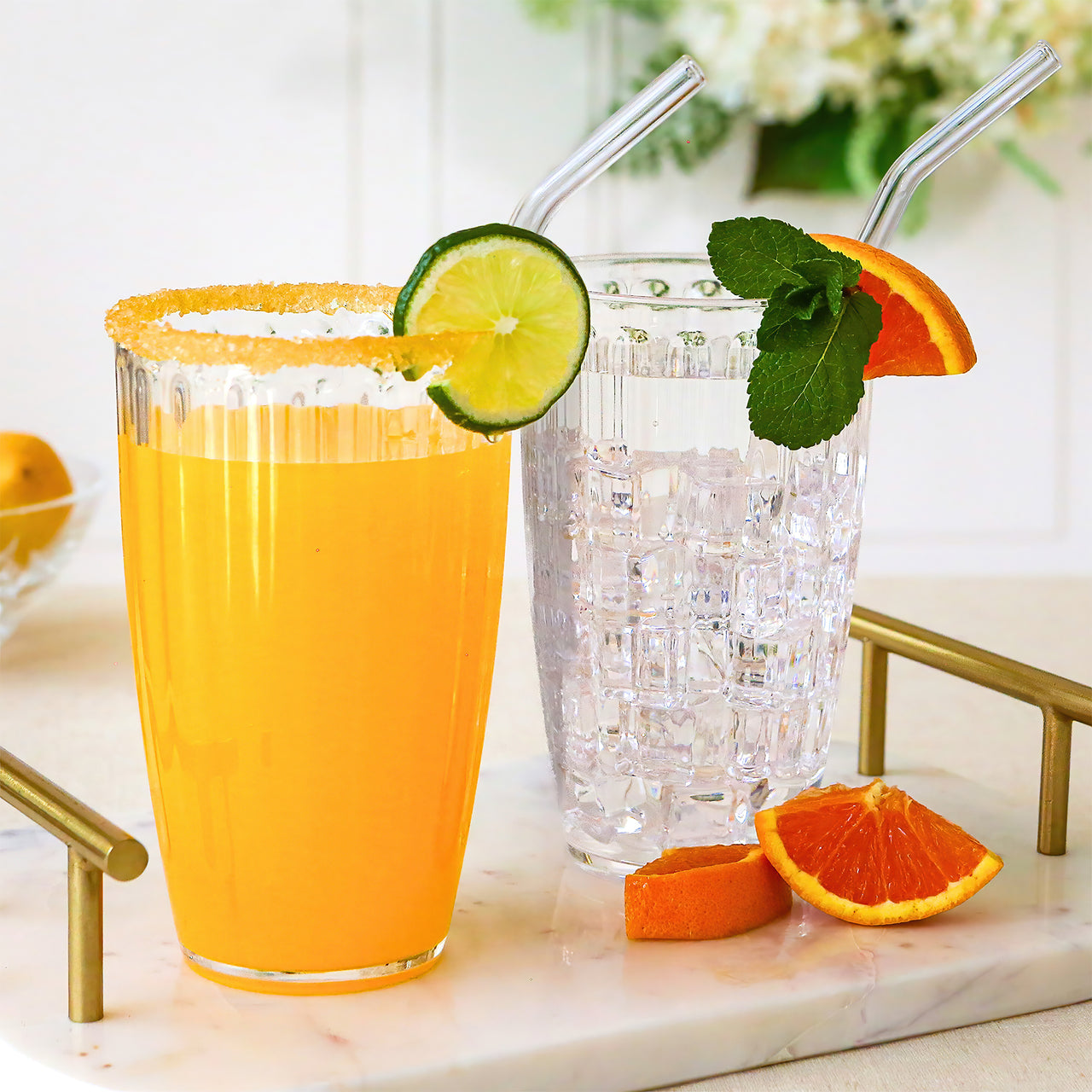 21 oz Ribbed Acrylic Clear Cups, Set of 8