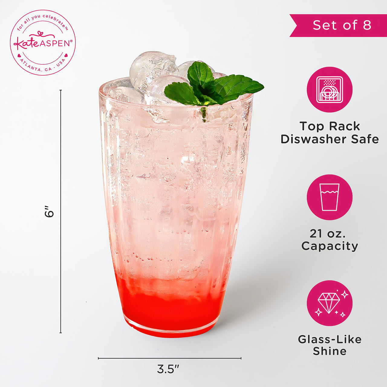 21 oz Ribbed Acrylic Clear Cups, Set of 8