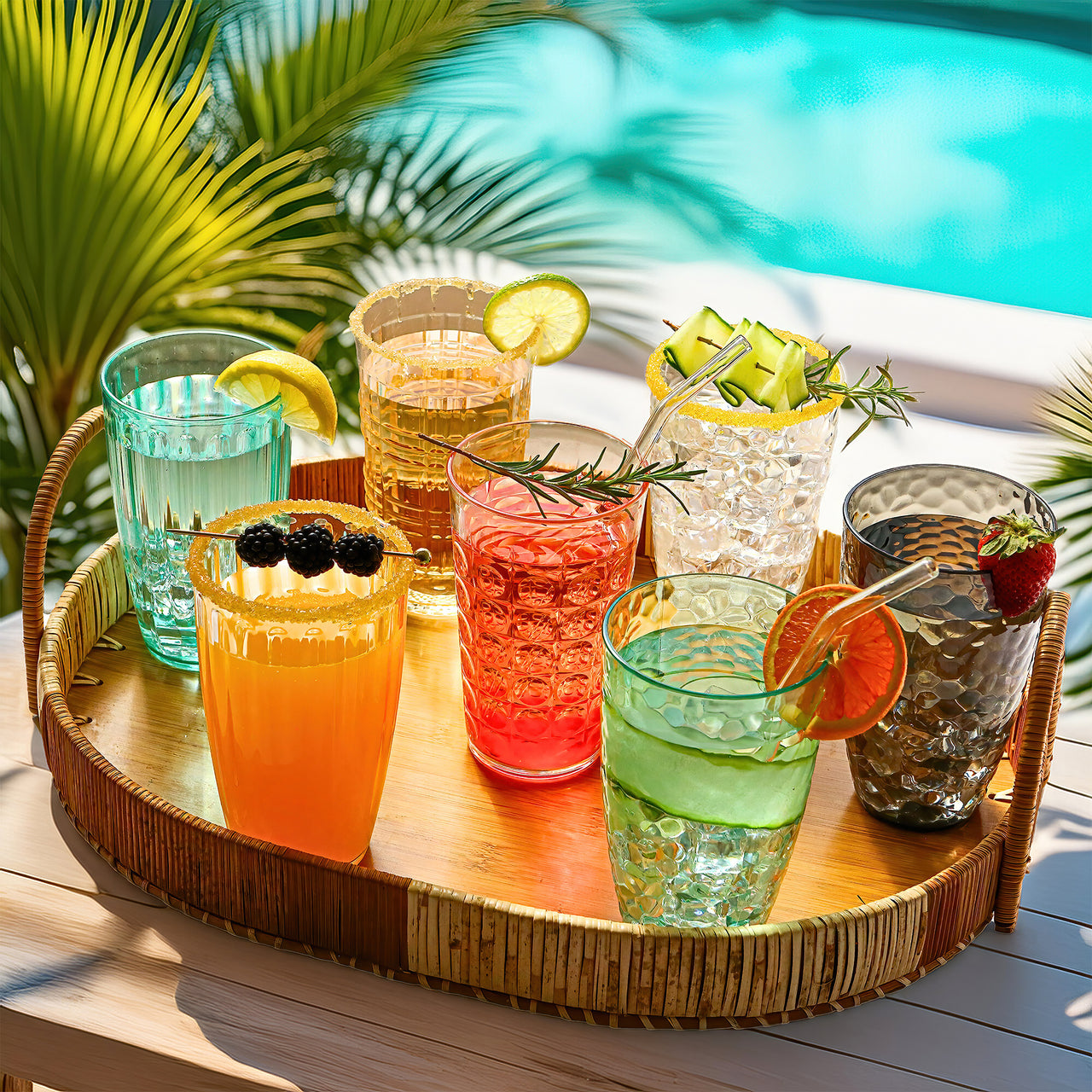 21 oz Ribbed Acrylic Clear Cups, Set of 8