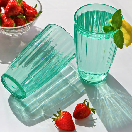 21 oz Ribbed Teal Acrylic Cups, Set of 8