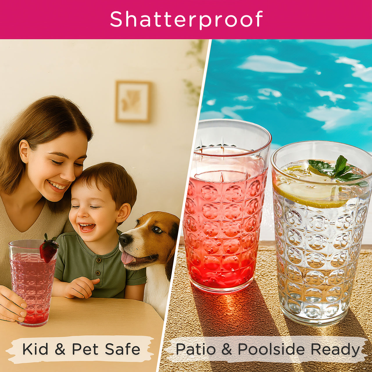 19 oz Clear Acrylic Hobnail Bubble Cups, Set of 8