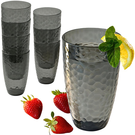 23 oz Smoke Grey Hammered Acrylic Cups, Set of 8