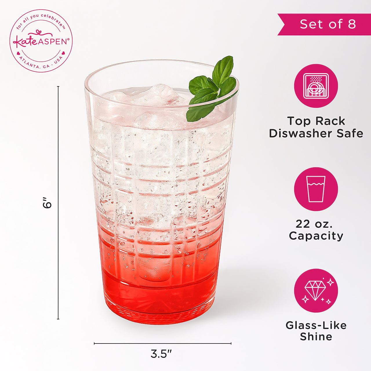 22 oz Plaid Detailed Acrylic Clear Cups, Set of 8