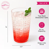 22 oz Plaid Detailed Acrylic Clear Cups, Set of 8