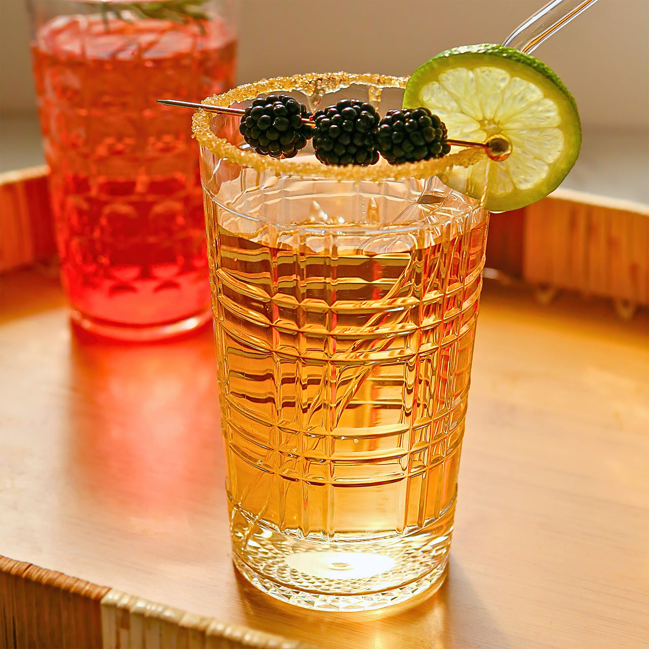 22 oz Plaid Detailed Acrylic Clear Cups, Set of 8