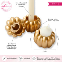 2-in-1 Pumpkin Tealight/Candlestick Holder (Set of 6) - Gold