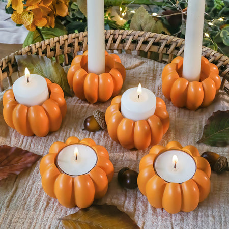 2-in-1 Pumpkin Tealight/Candlestick Holder (Set of 6) - Orange | Kate Aspen | Main Image