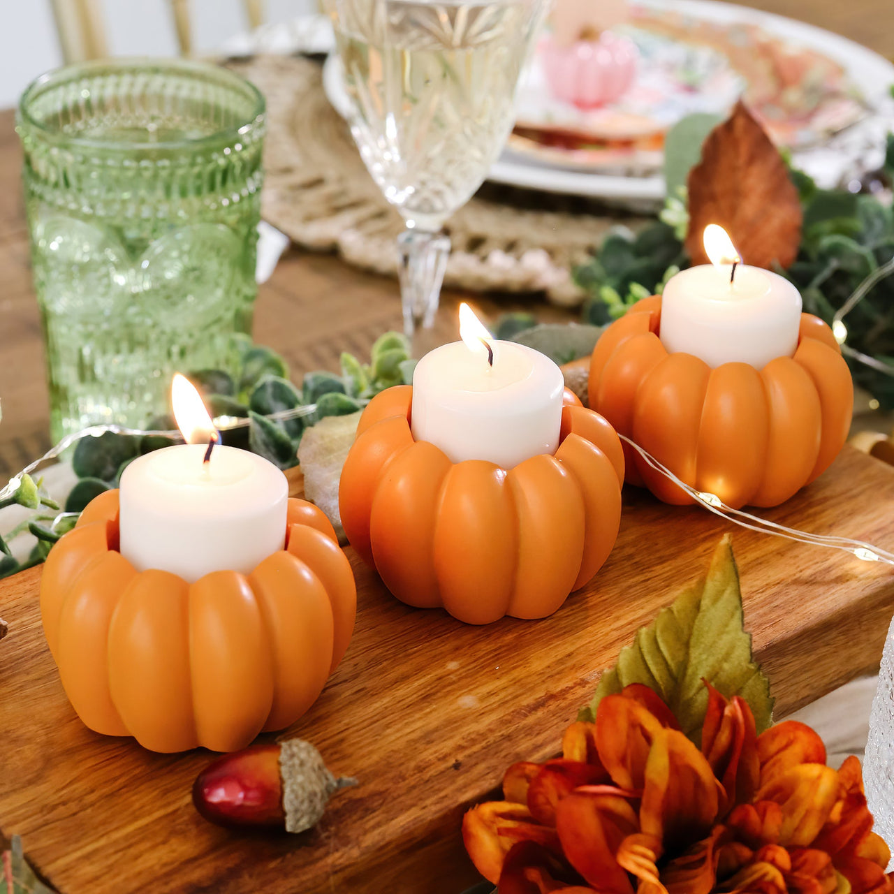 2-in-1 Pumpkin Tealight/Candlestick Holder (Set of 6) - Orange | Kate Aspen | Alt Image 2