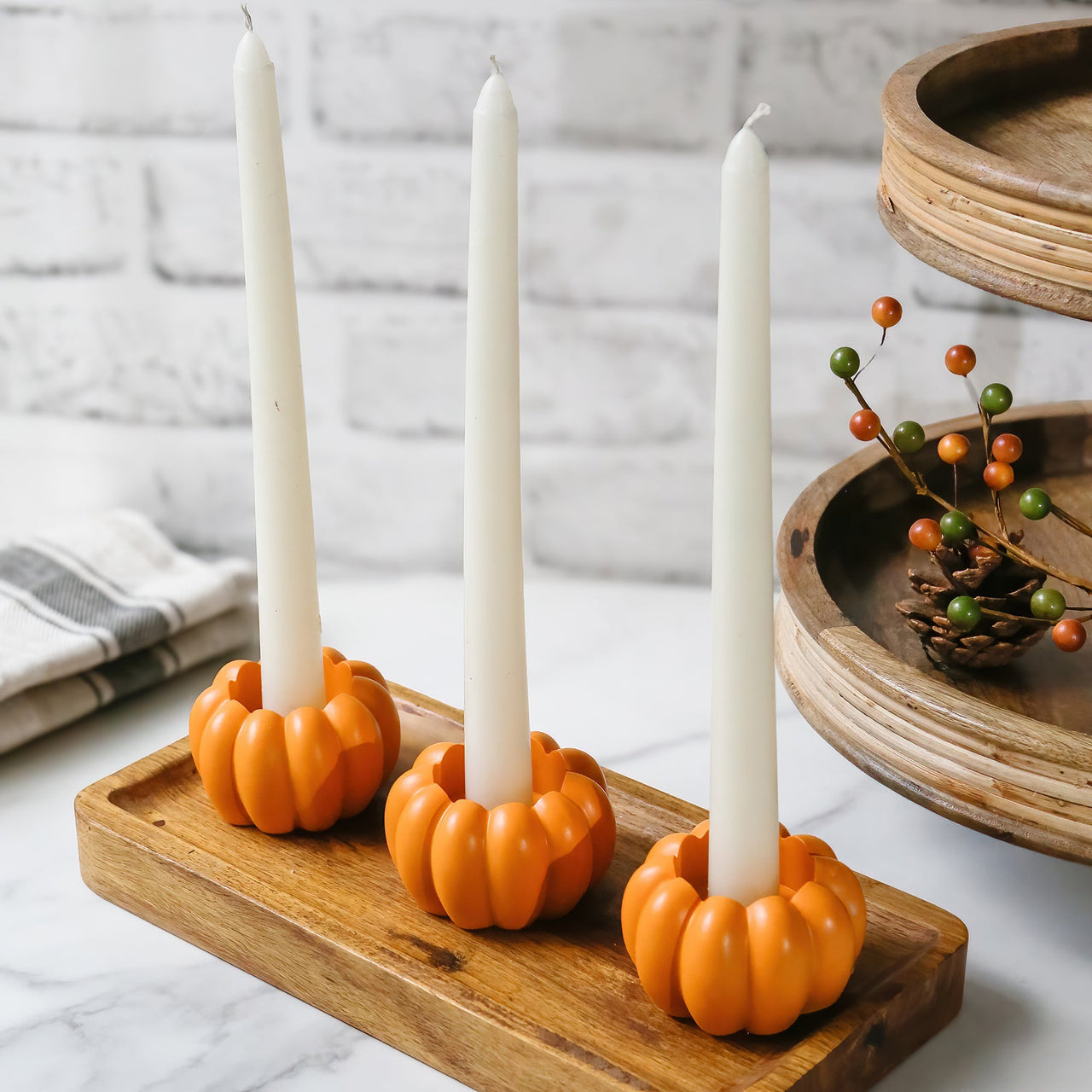 2-in-1 Pumpkin Tealight/Candlestick Holder (Set of 6) - Orange | Kate Aspen | Alt Image 3