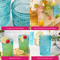 Thumbnail for 13 oz. Vintage Textured Aqua Blue Drinking Glasses (Set of 6) Alternate Image 5 Kate Aspen | Drinking Glasses