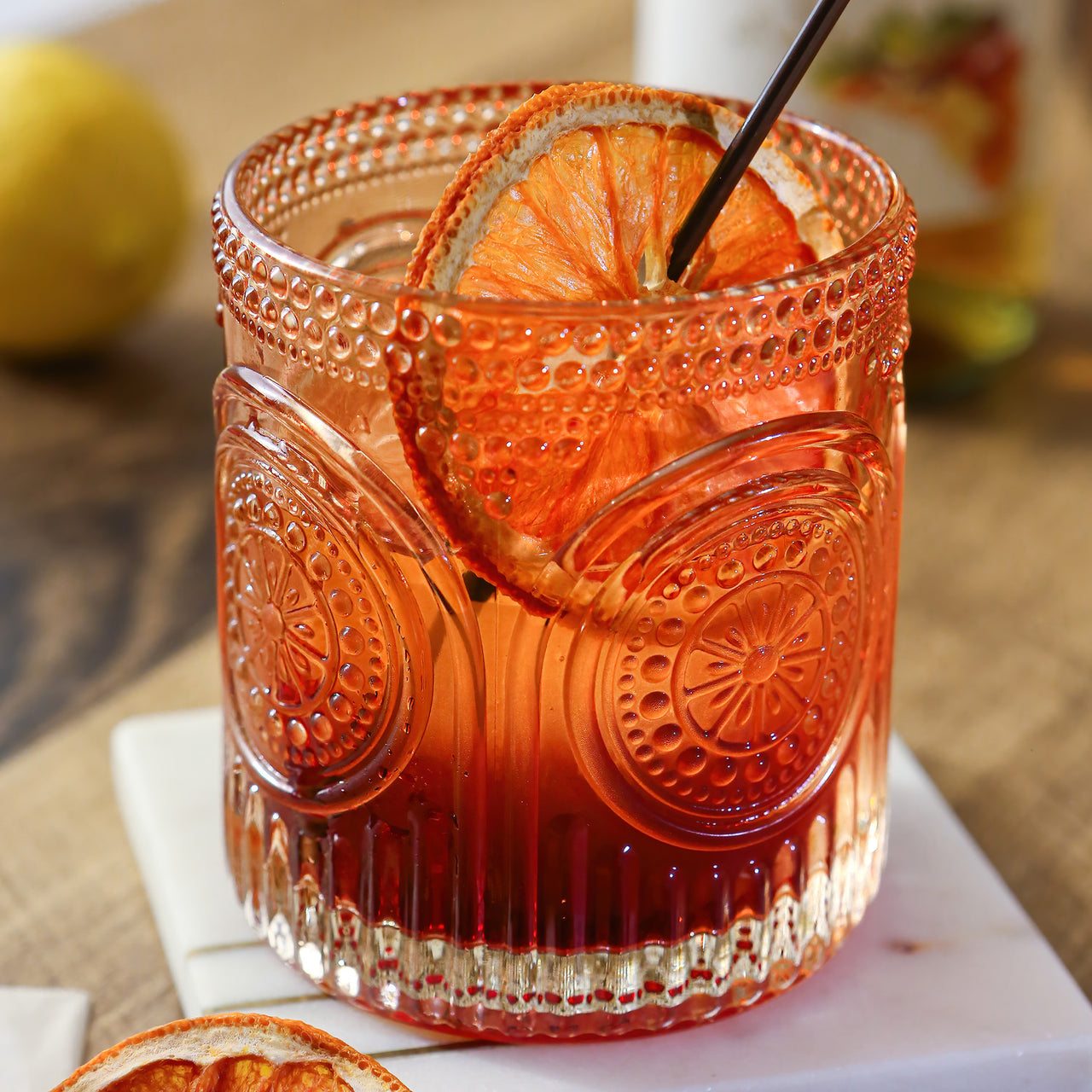 10 oz. Ribbed Retro Arch Floral Rose Gold Drinking Glasses (Set of 6)