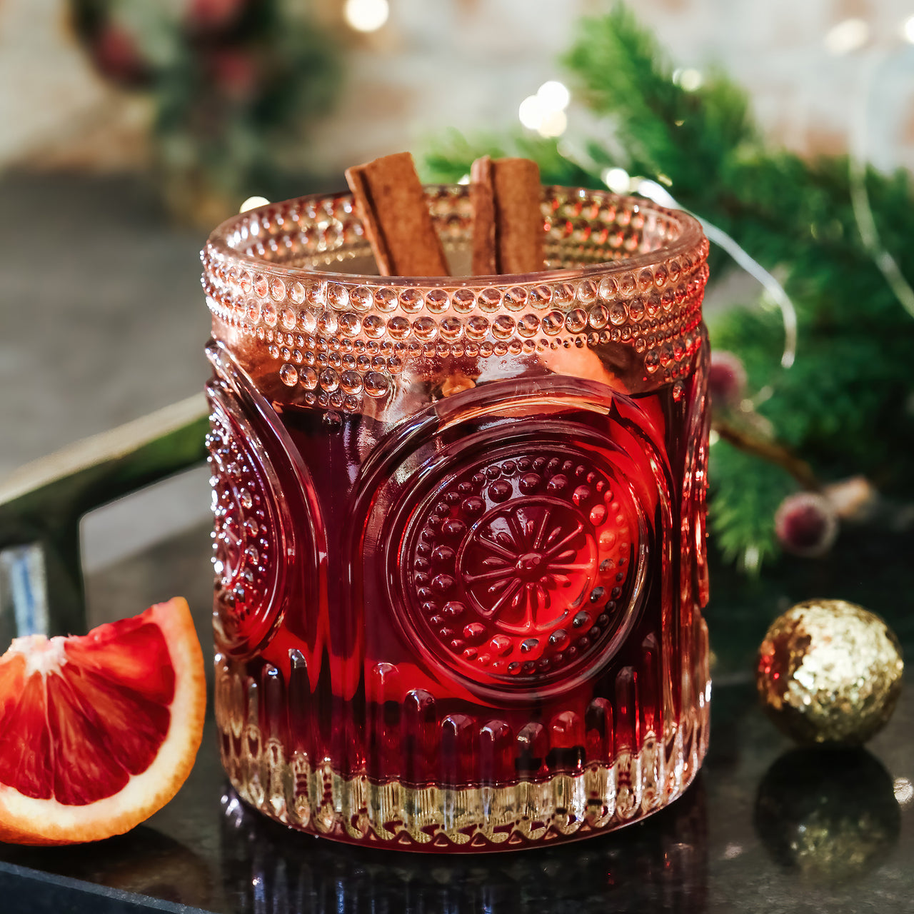 10 oz. Ribbed Retro Arch Floral Rose Gold Drinking Glasses (Set of 6)