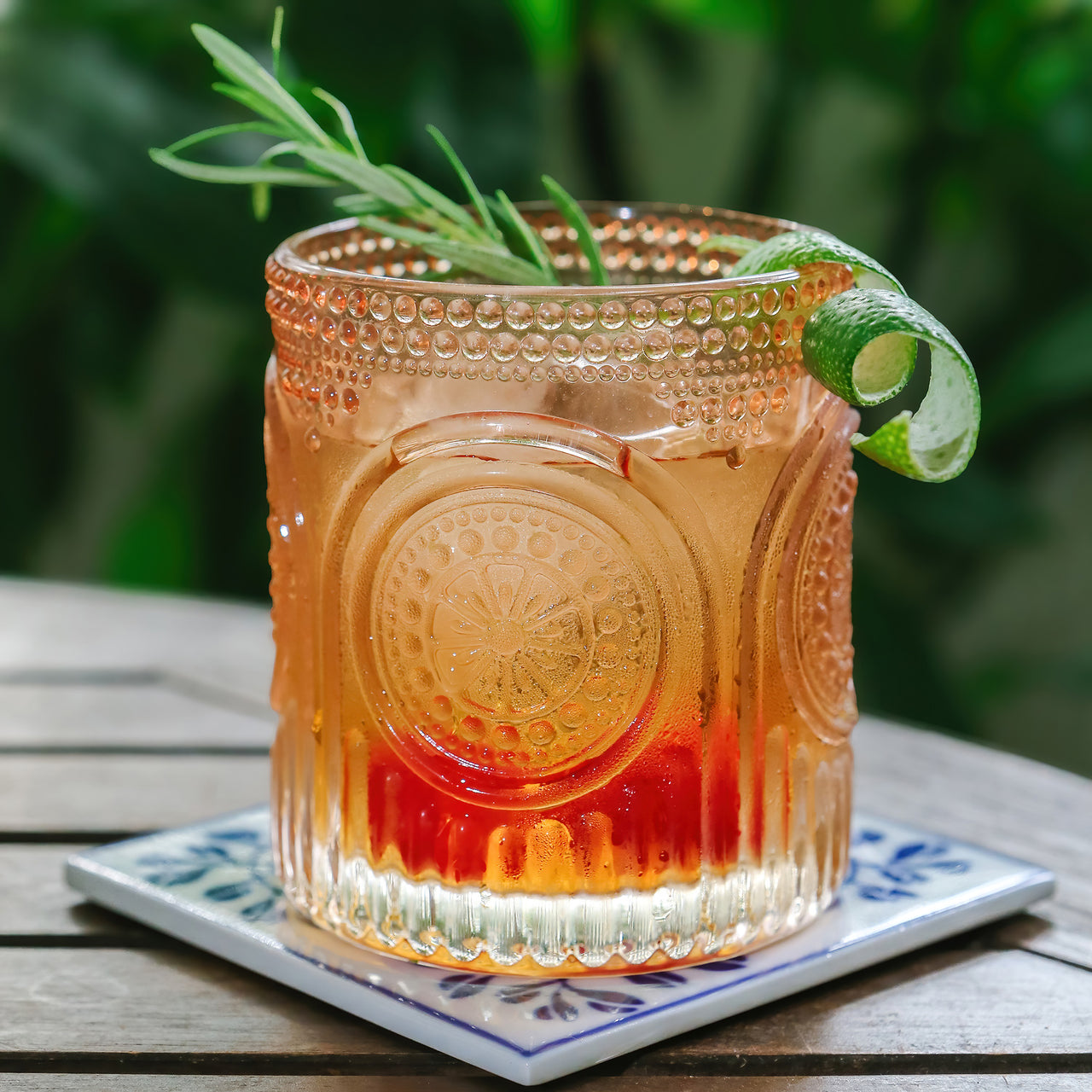 10 oz. Ribbed Retro Arch Floral Rose Gold Drinking Glasses (Set of 6)