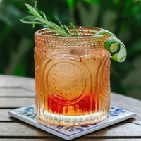 10 oz. Ribbed Retro Arch Floral Rose Gold Drinking Glasses (Set of 6)