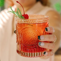 10 oz. Ribbed Retro Arch Floral Rose Gold Drinking Glasses (Set of 6)