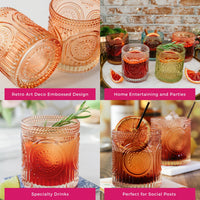 10 oz. Ribbed Retro Arch Floral Rose Gold Drinking Glasses (Set of 6)