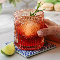 10 oz. Ribbed Retro Arch Floral Rose Gold Drinking Glasses (Set of 6)