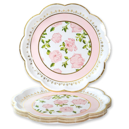 Tea Time Whimsy 9 in. Premium Paper Plates - Pink (Set of 16)