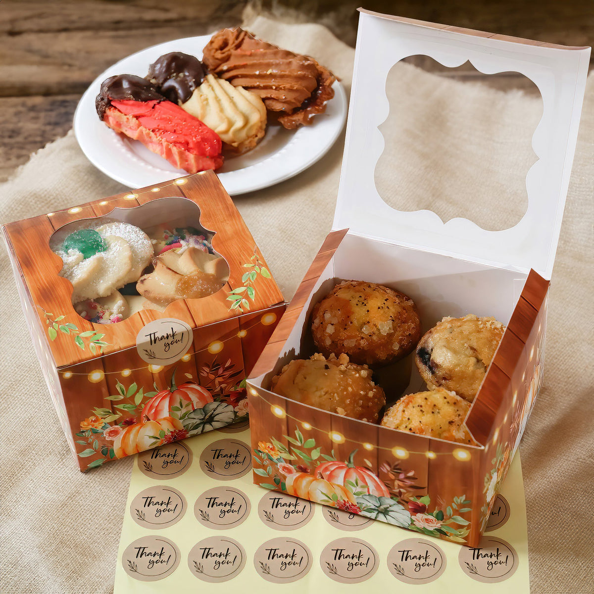 Fall Cookie Boxes with Window + Seal Sticker (Set of 30) | Kate Aspen