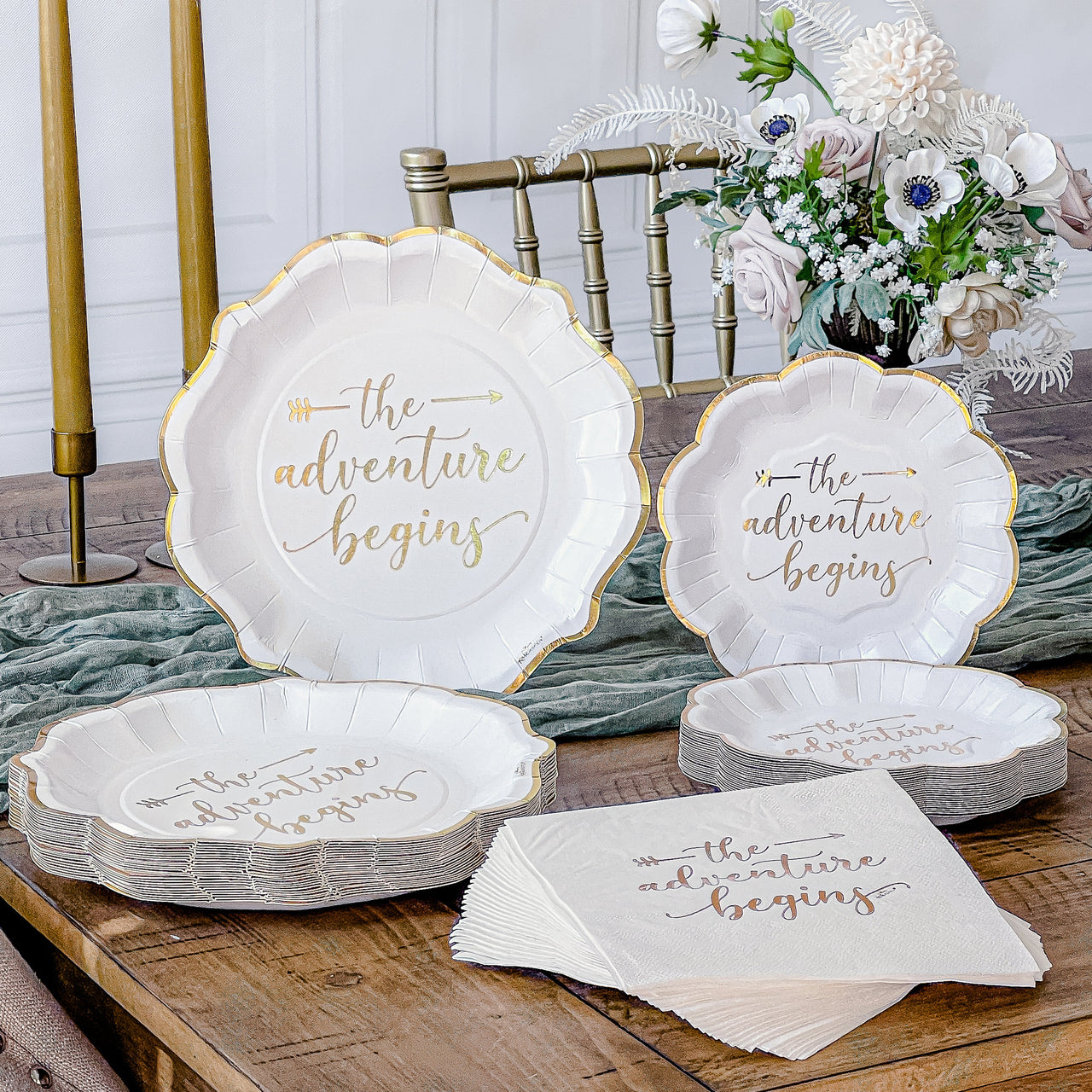 The Adventure Begins 72 Piece Party Tableware Set (24 Guests) Main Image, Kate Aspen | Party Kit