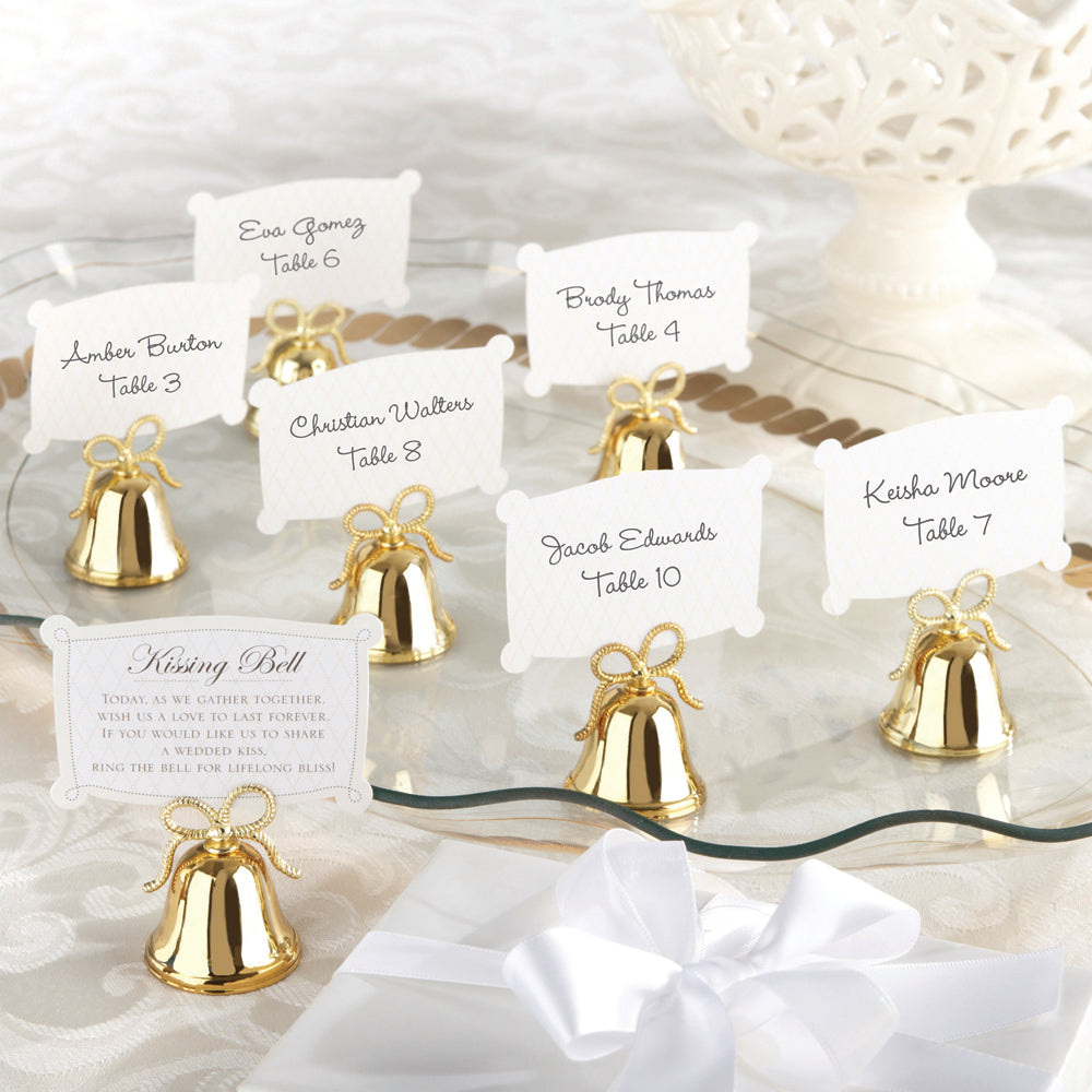 Gold Kissing Bells Place Card/Photo Holder (Set of 24) Main Image, Kate Aspen | Place Card Holders & Frames