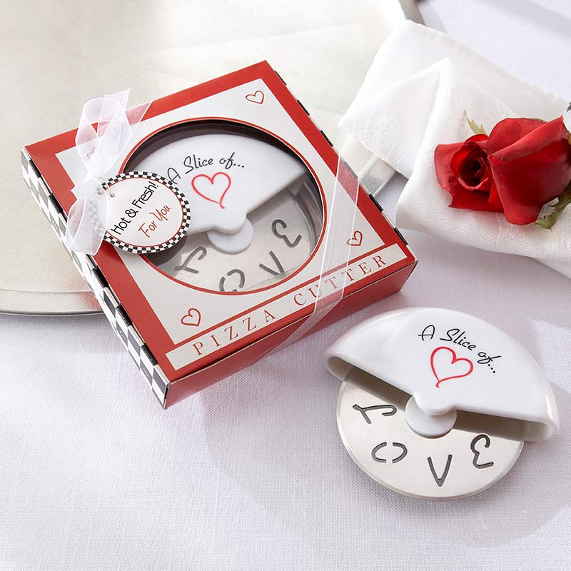 A Slice of Love Stainless-Steel Pizza Cutter in Miniature Pizza Box Main Image, Kate Aspen | Kitchen & Barware