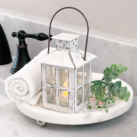 Vintage White Distressed Lantern - Small Main Image, Kate Aspen | Lanterns