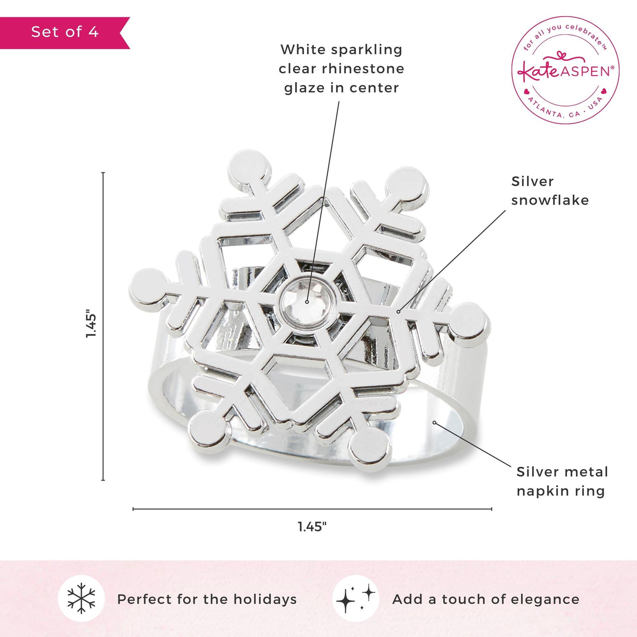 Sparkling Snowflake Napkin Ring (Set of 4) Alternate Image 6, Kate Aspen | Napkin Ring