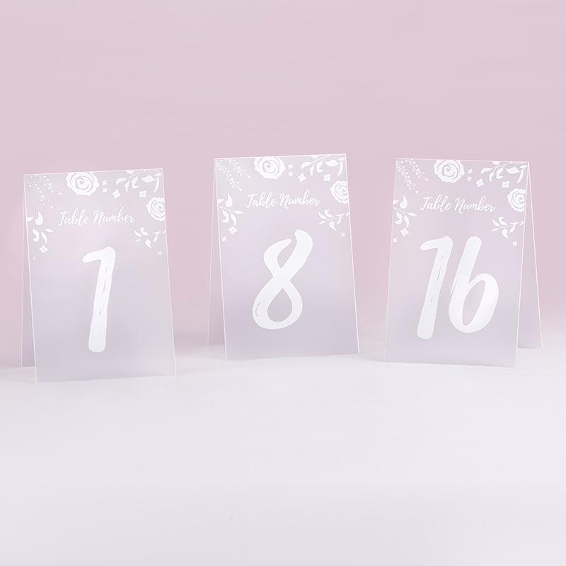 White Frosted Floral Tented Table Numbers (1-18) Main Image, Kate Aspen | Table Numbers