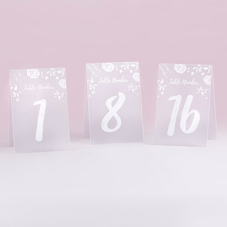 White Frosted Floral Tented Table Numbers (1-18) Main Image, Kate Aspen | Table Numbers