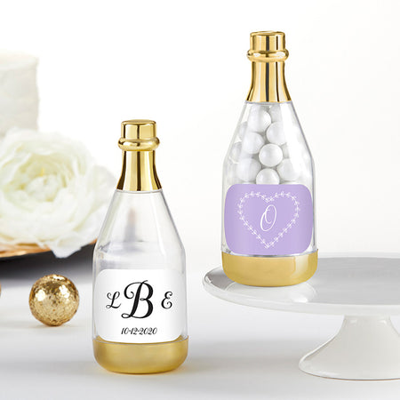 Personalized Gold Metallic Champagne Bottle Favor Container - Monogram (Set of 12) Main Image, Kate Aspen | Favor Container