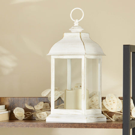 LED Vintage Decorative Distressed White Lantern - Manchester Alternate Image 2, Kate Aspen | Lantern
