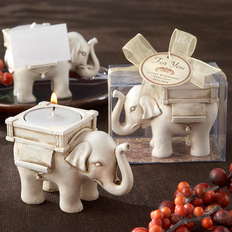 Lucky Elephant Antique Ivory - Finish Tea Light Holder Main Image, Kate Aspen | Candles & Votives