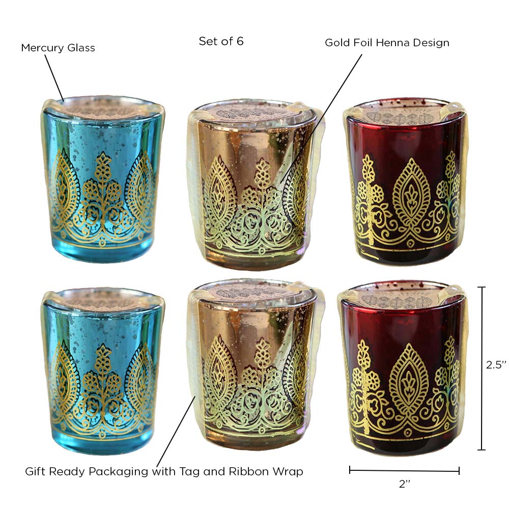 Indian Jewel Henna Votives - Assorted (Set of 6) Alternate Image 6, Kate Aspen | Candles & Votives
