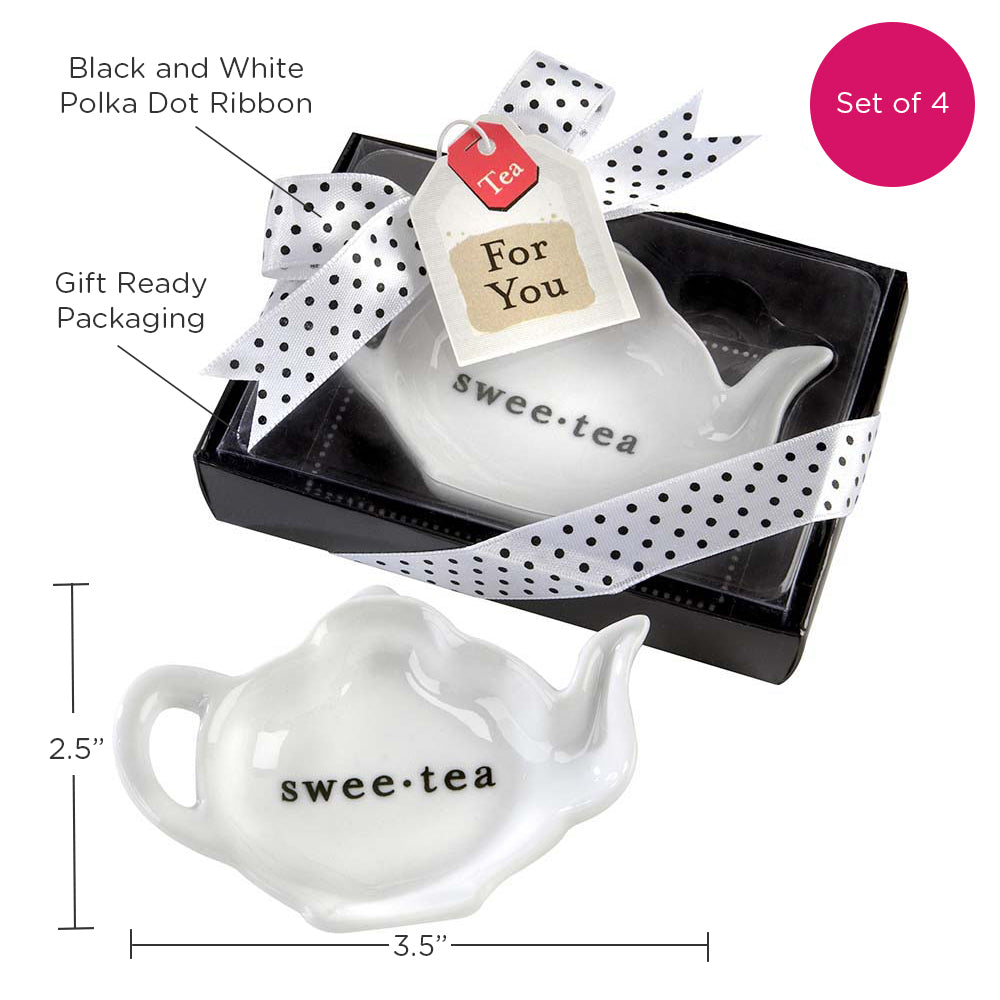 Swee-Tea Ceramic Tea-Bag Caddy in Black & White Serving-Tray Gift Box - Set of 4 Alternate Image 6, Kate Aspen | Tea-Bag Caddy