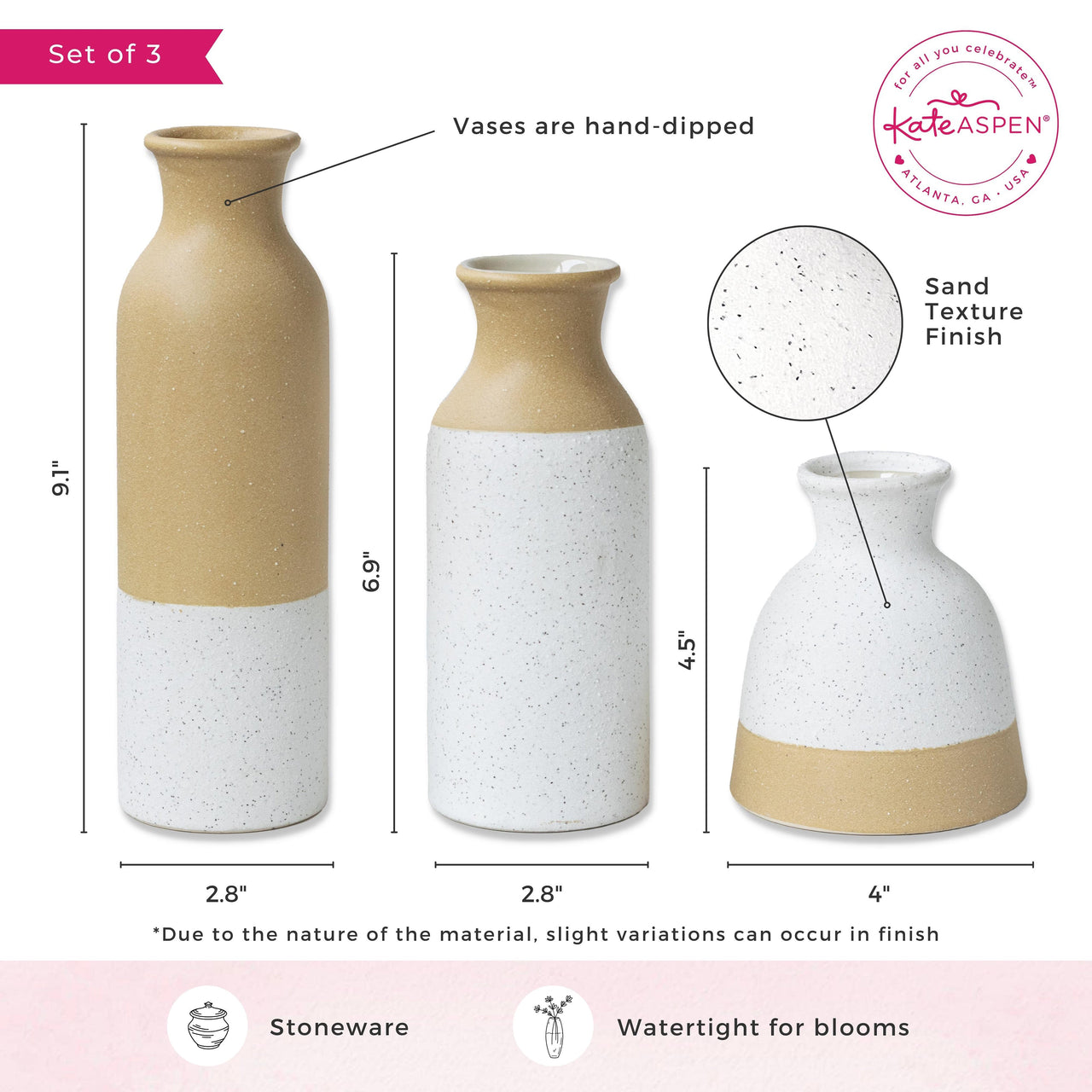 Modern Farmhouse Vase (Set of 3) Alternate Image 6, Kate Aspen | Vase