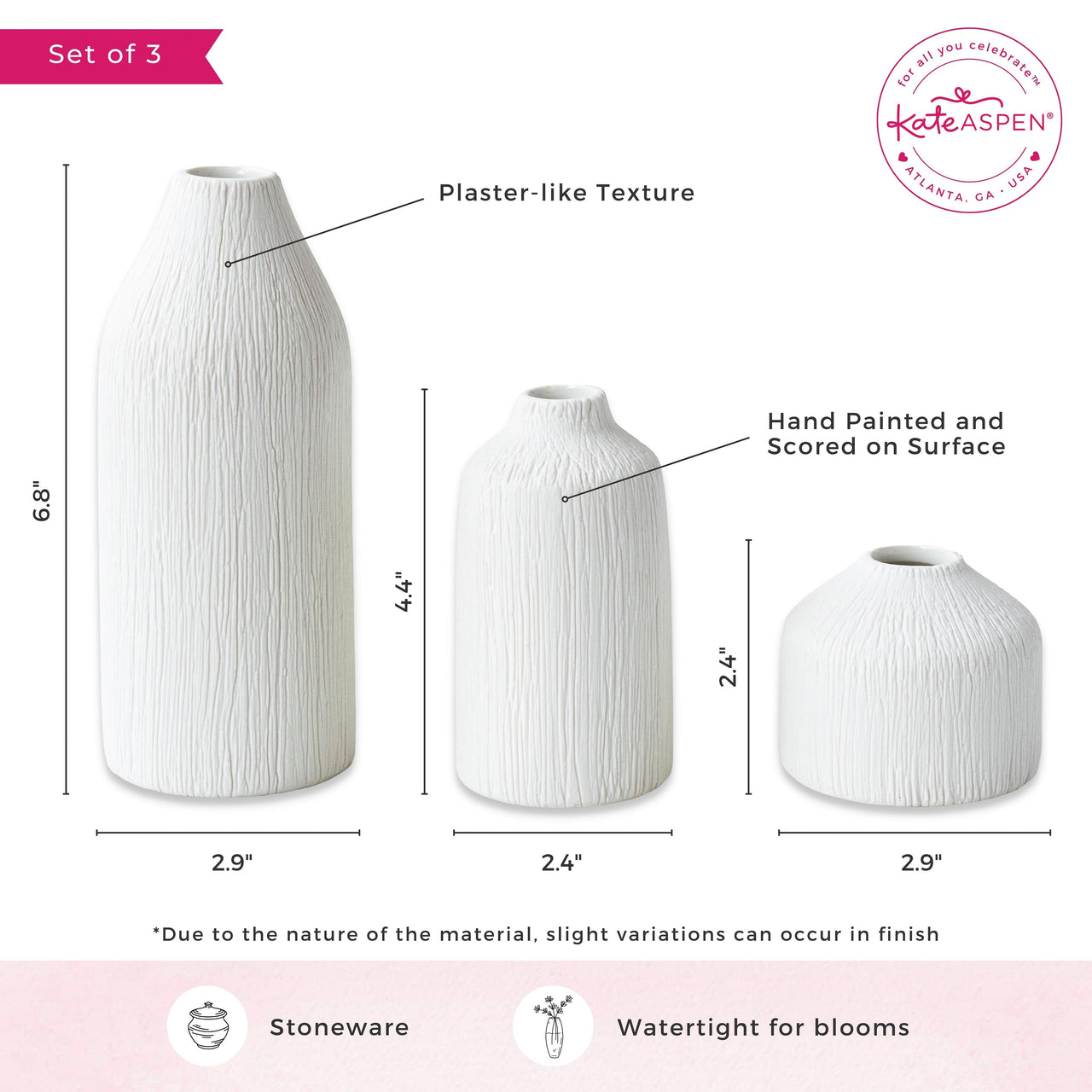 Boho Ceramic Bud Vase - White (Set of 3) Alternate Image 6, Kate Aspen | Vase