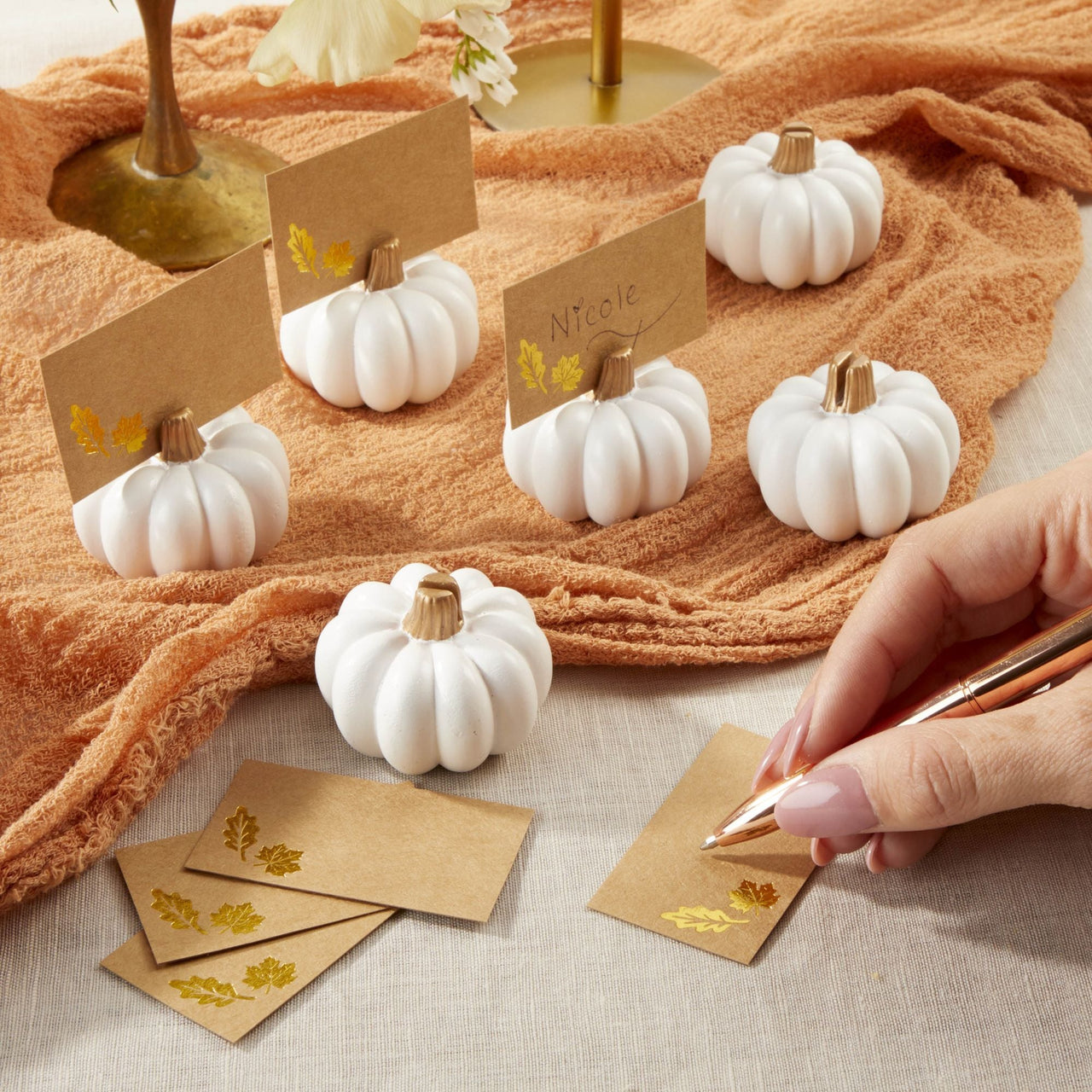 White Pumpkin Place Card Holder (Set of 6) Main Image0, Kate Aspen | Place Card/Place Card Holder