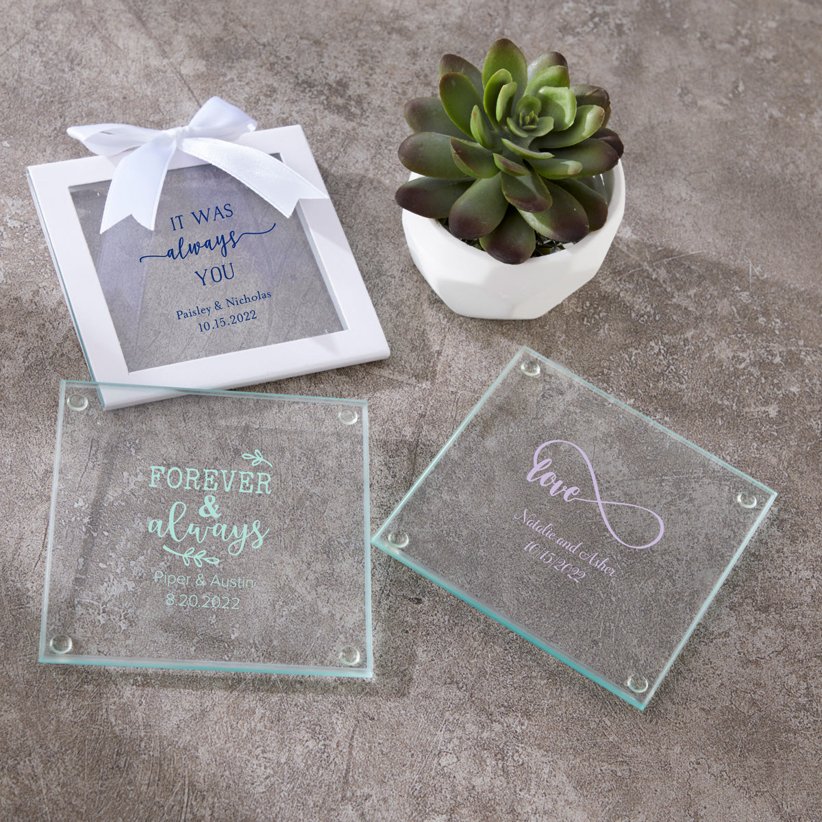 Personalized Glass Coaster - Wedding (Set of 12) Alternate Image 2, Kate Aspen | Coasters