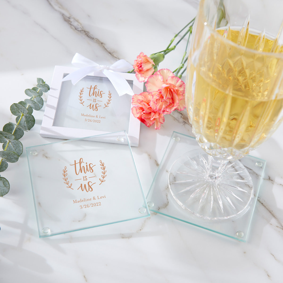 Personalized Glass Coaster - Wedding (Set of 12) Alternate Image 7, Kate Aspen | Coasters