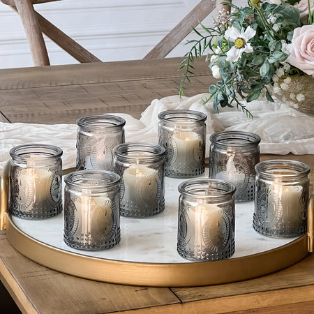 Vintage Smoke Gray Glass Tea Light Holder (Set of 8) Main Image, Kate Aspen | Tealight/Votive Holder