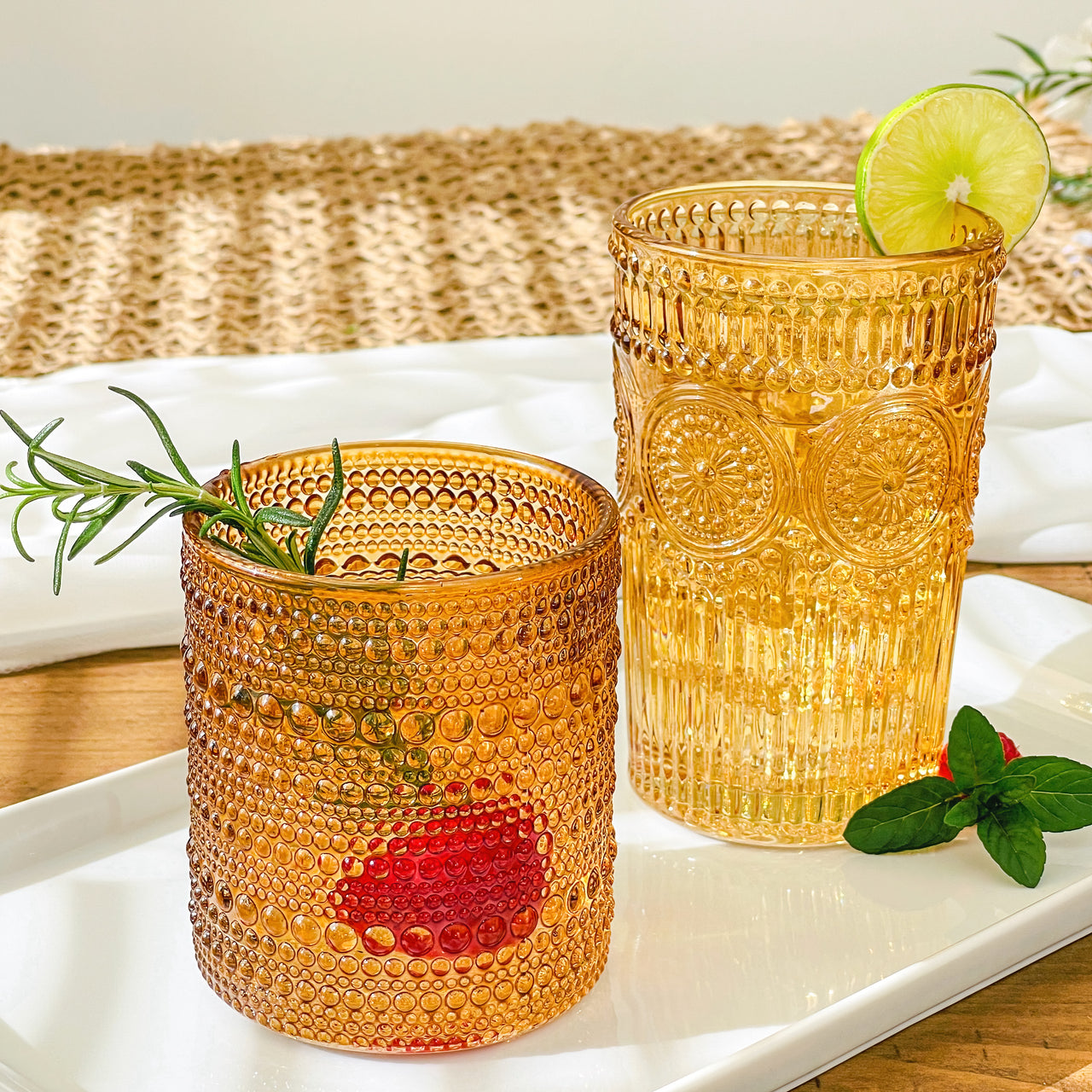 13 oz. Vintage Textured Amber Drinking Glasses (Set of 6) Alternate Image 7 Kate Aspen | Drinking Glasses
