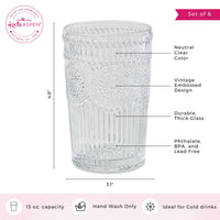 Thumbnail for 13 oz. Vintage Textured Clear Glass (Set of 6) Alternate Image 6, Kate Aspen | Drinking Glasses