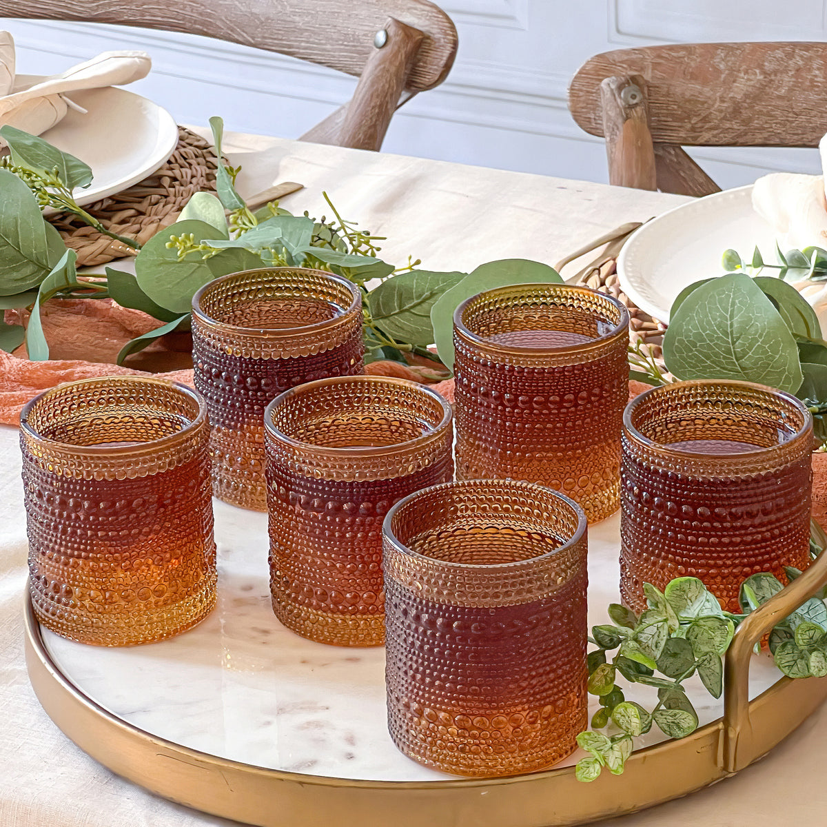 10 oz. Textured Beaded Amber Old Fashion Drinking Glasses (Set of 6)