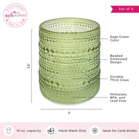 10 oz. Textured Beaded Sage Green Old Fashion Drinking Glasses (Set of 6) Alternate Image 6 Kate Aspen | Drinking Glasses